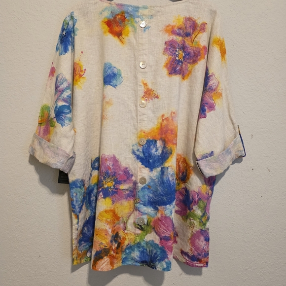 NWT Ali Miles Top Linen & Cotton Watercolor Floral Artsy Lagenlook Womens Large - Picture 4 of 16